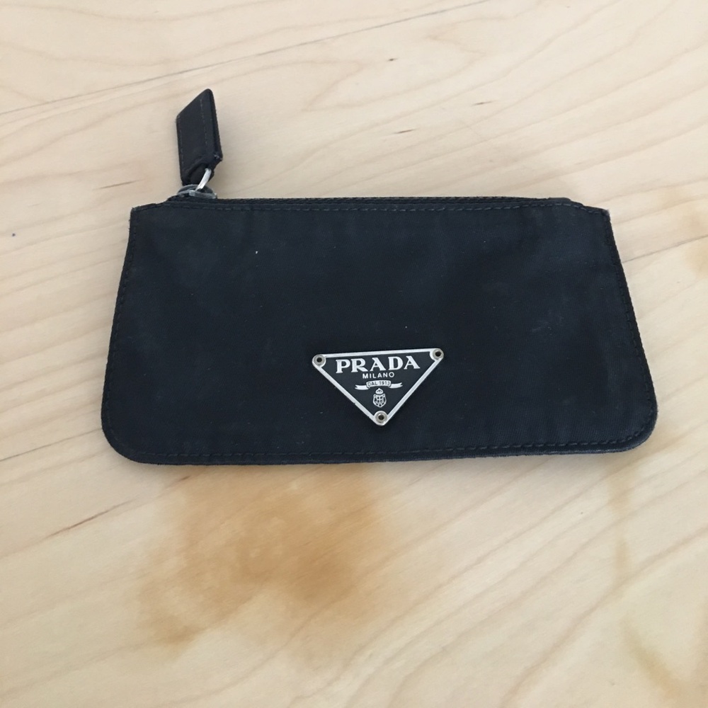Prada Black Triangle Logo Zip Wristlet Wallet